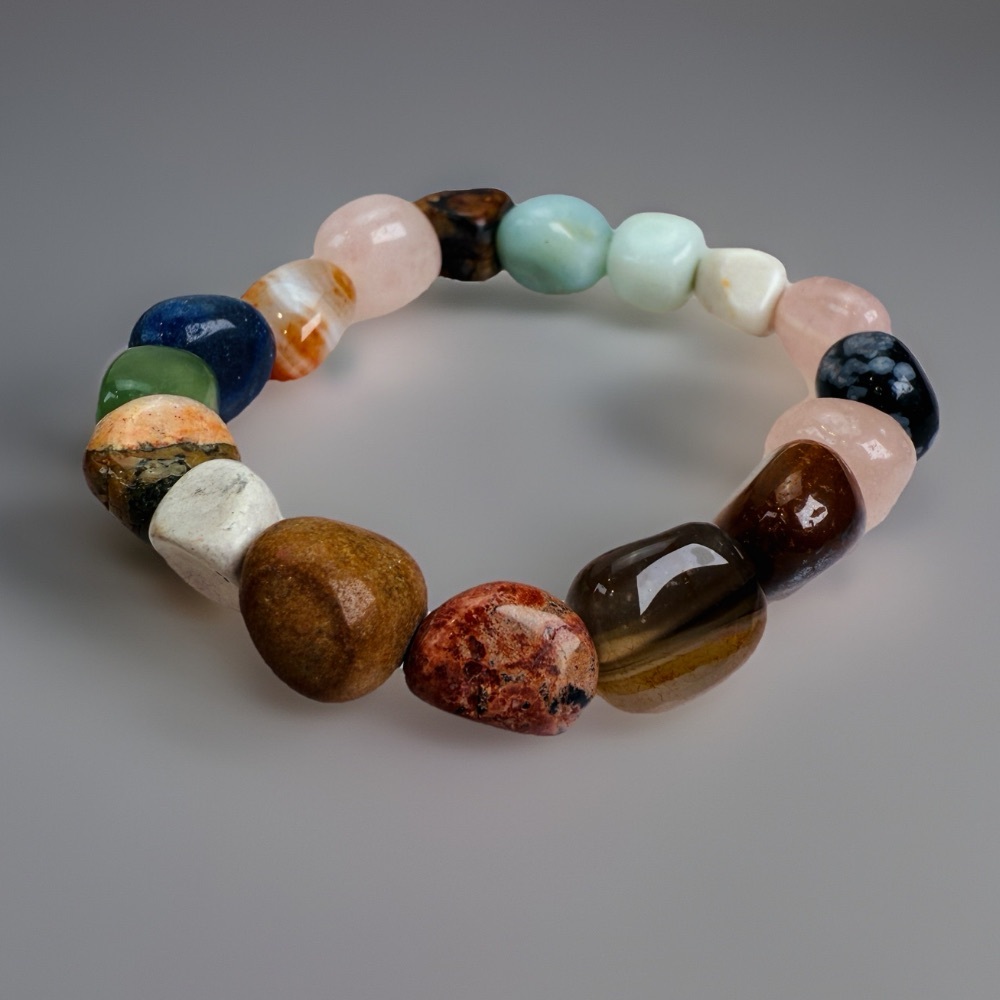 Boho Chic Multicolor Gemstone Stretch Bracelet - image 1
